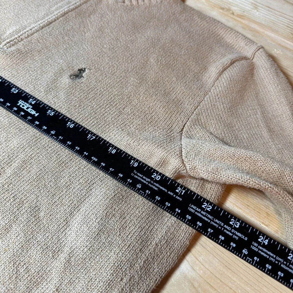 Polo Ralph Lauren Sweater‎ Knit 1/4 Zip Camel Khaki Cotton Mens M Brown Pony Vtg